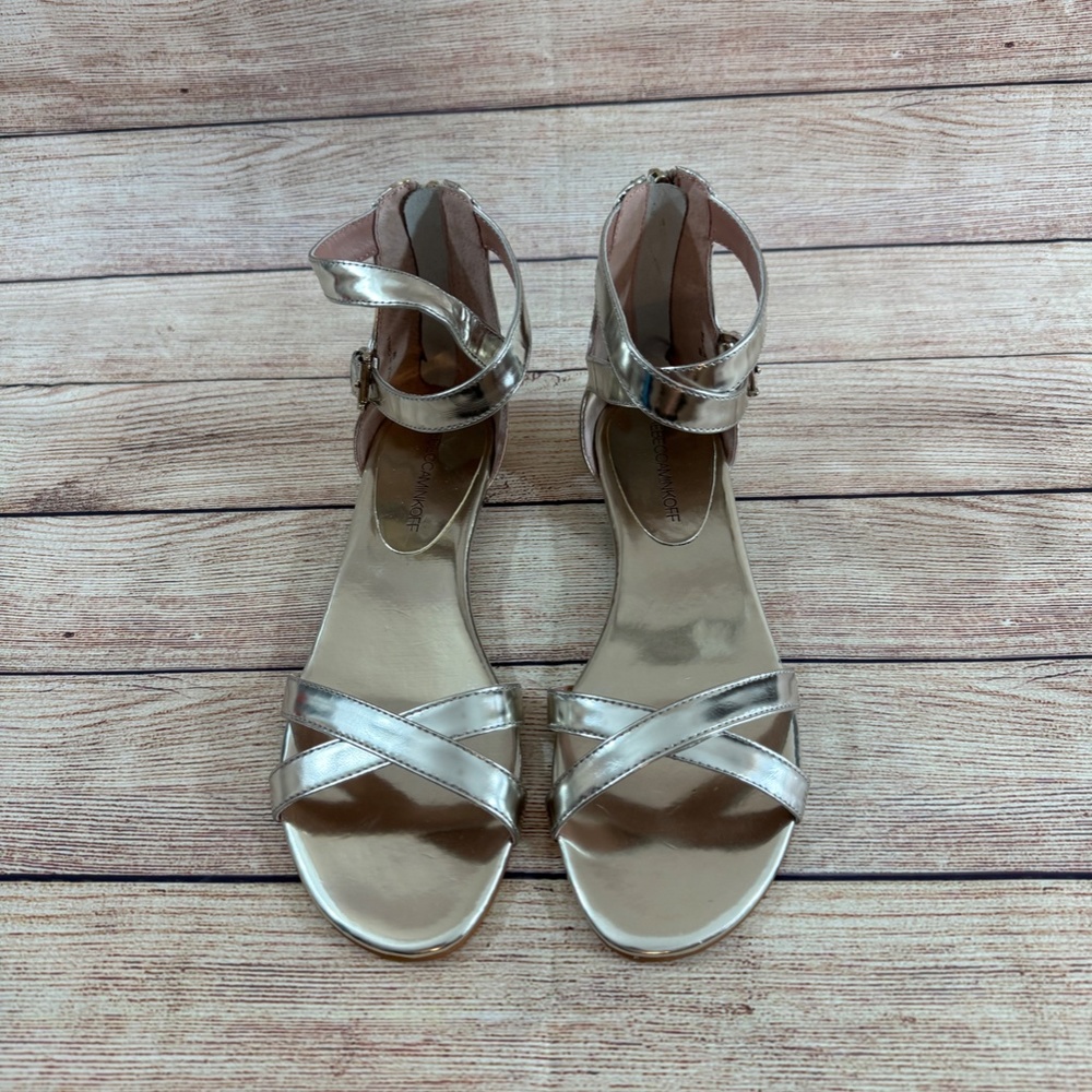 Rebecca Minkoff Bettina Cris Cross Sandal in Silver 9M
